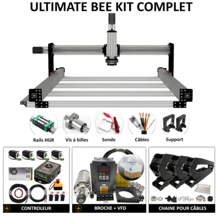 Kit Complet Machine CNC ULTIMATE Bee 1500 x 1500 mm – Vis à Billes à Transmission Silencieuse