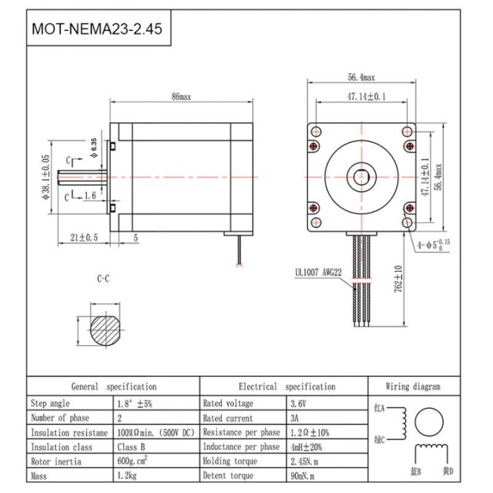 Moteur pas à pas à couple élevé NEMA 23 25 kg/cm (2,45 Nm)